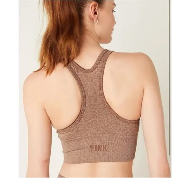 VS Pink Seamless Split Neck Sports Bra in Brown XL - Picture 5 of 5